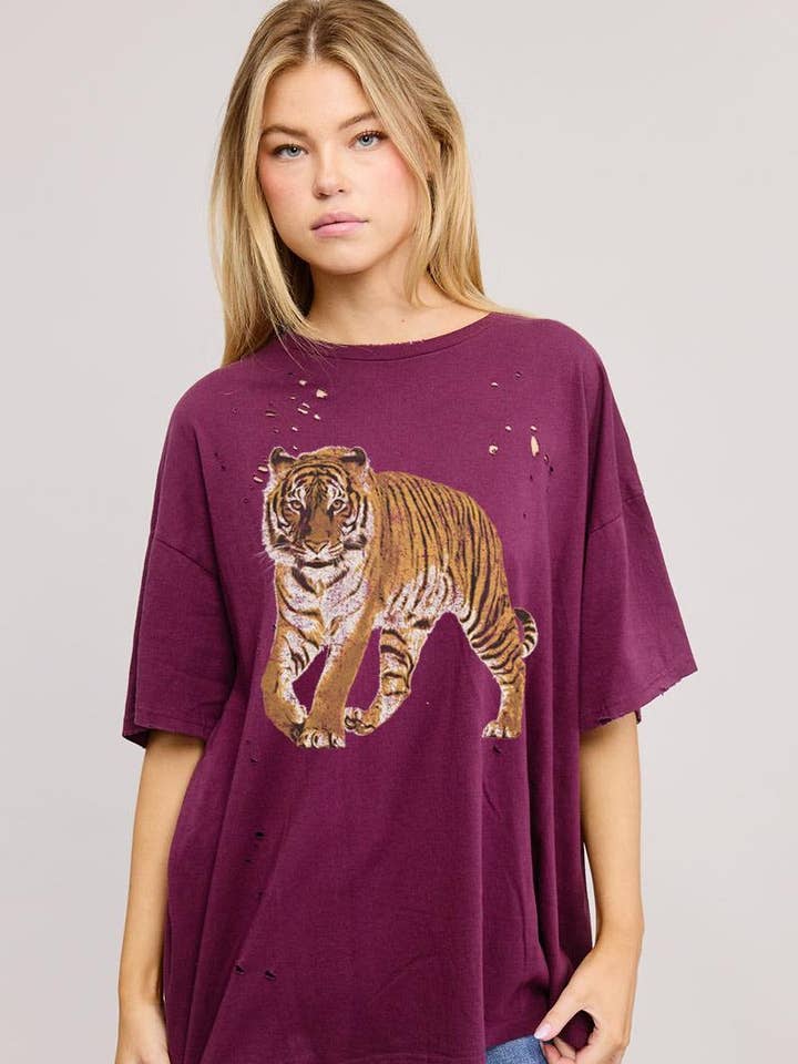 Vintage Tiger Graphic S/S Oversized Seamless Tee ZO for wholesale by Zutter