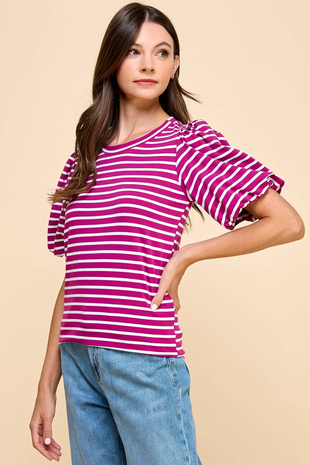 Les Amis – Großhandel Bluse – Damen – Gestreiftes Top mit Puffärmeln6