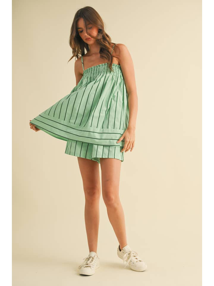Klesis - Wholesale Lounge Set - Women's - IST5891 STRIPED SLEEVELES TUNIC TOP AND SHORTS SET
