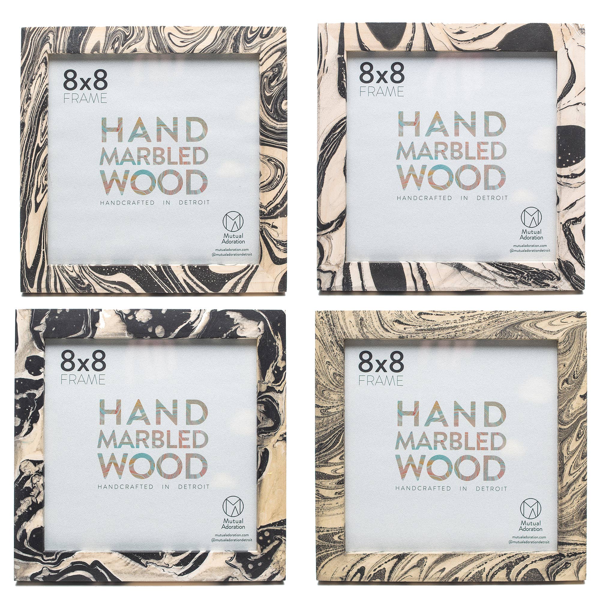 Wholesale 8x8 Black + White Hand Marbled Wood Picture Frame for