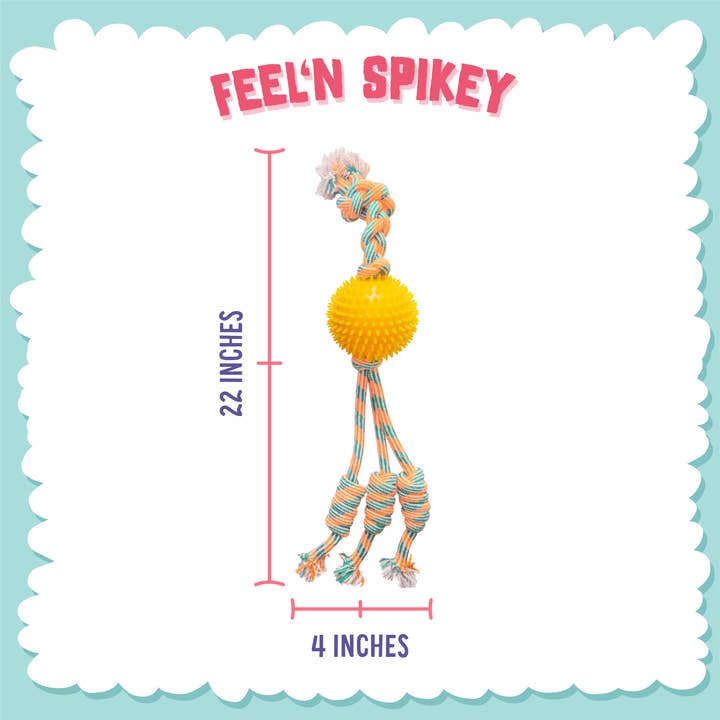 Pet Palette Distribution - Wholesale Pet Rope Toy - Dog - SnugArooz Feel'N Spikey Rope Dog Toy Assorted Colors 23"