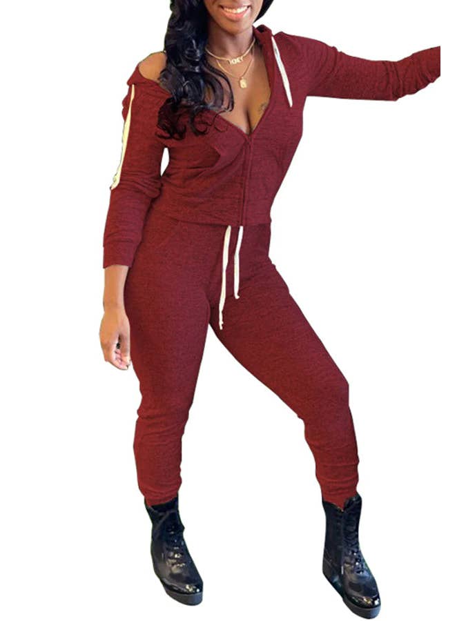 MB Fashion Wholesale - Wholesale Top & Pant Set (NOT Loungewear) - Women's - MB FASHION Zip-Up Hoodie and Jogger Pants Set 12489R10