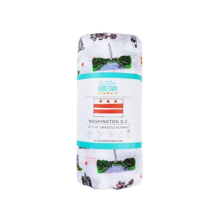 Washington DC Baby Muslin Swaddle Receiving Blanket Made to Grow with Your Little One for wholesale by Little Hometown