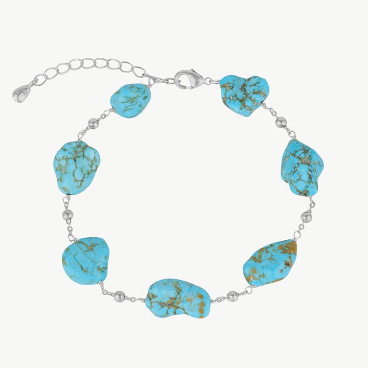 Multiple Turquoise Gemstone Chain Silver Bracelet for wholesale by Mejoma