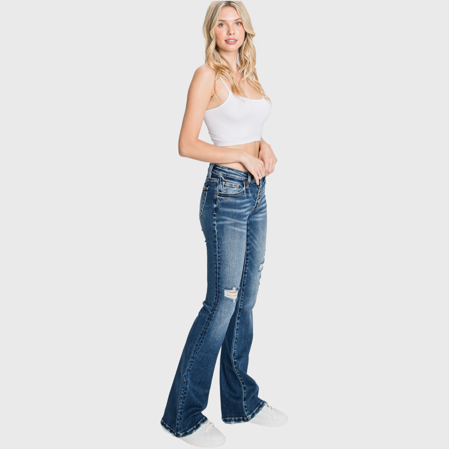 Petra153 - Vendita all'ingrosso Jeans - Donna - P283LF-DK SVASATO ELASTICIZZATO A VITA BASSA CON BOTTONI2