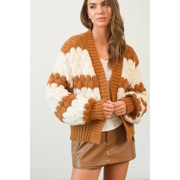 HYFVE - Wholesale Cardigan - Women's - HF25A267-Scallop Striped Open-Front Cardigan