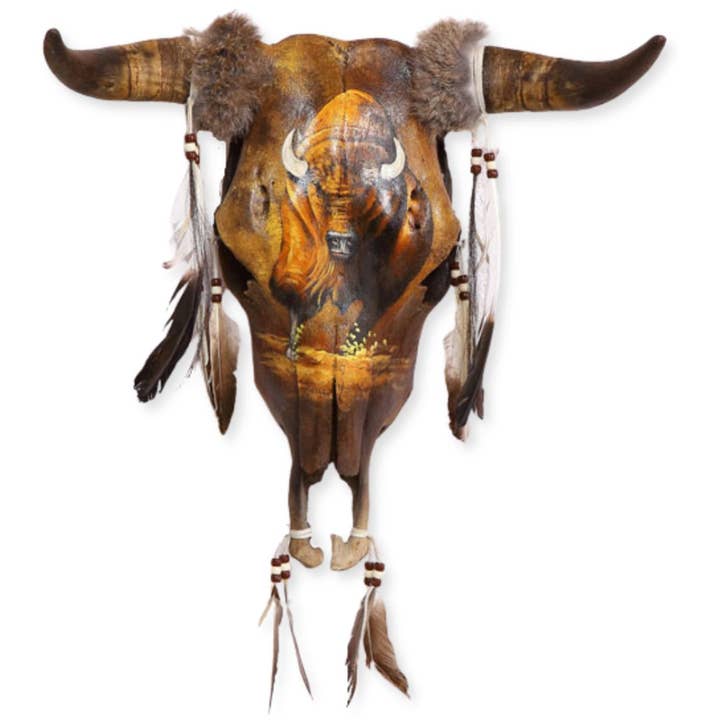 El Paso Saddleblanket - Wholesale Wall Accent - Southwest-Style Cow Skull, Running Buffalo