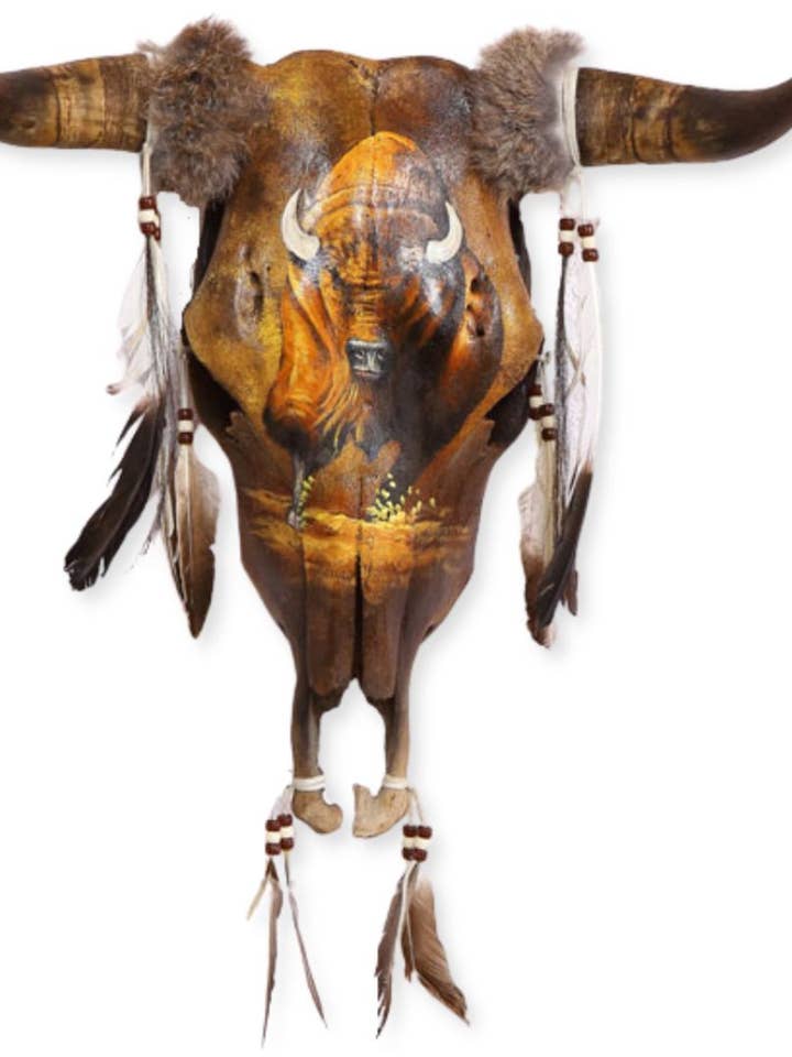 Southwest-Style Cow Skull, Running Buffalo for wholesale by El Paso Saddleblanket
