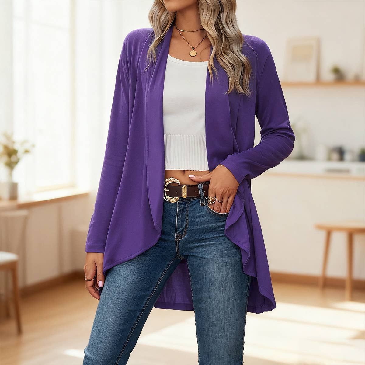 Lily Clothing - Wholesale Cardigan - Women's - Long-sleeved solid-color loose knitted cardigan0