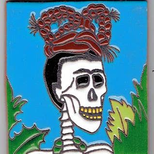 FR T10 Frida Khalo Fliese, Skelett mit Frisur für den Großhandel von Arara Enterprises