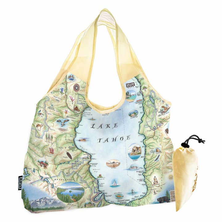 Lake Tahoe Map Pouch Tote Bag– Reusable & Compact Totes for wholesale by XPLORER MAPS