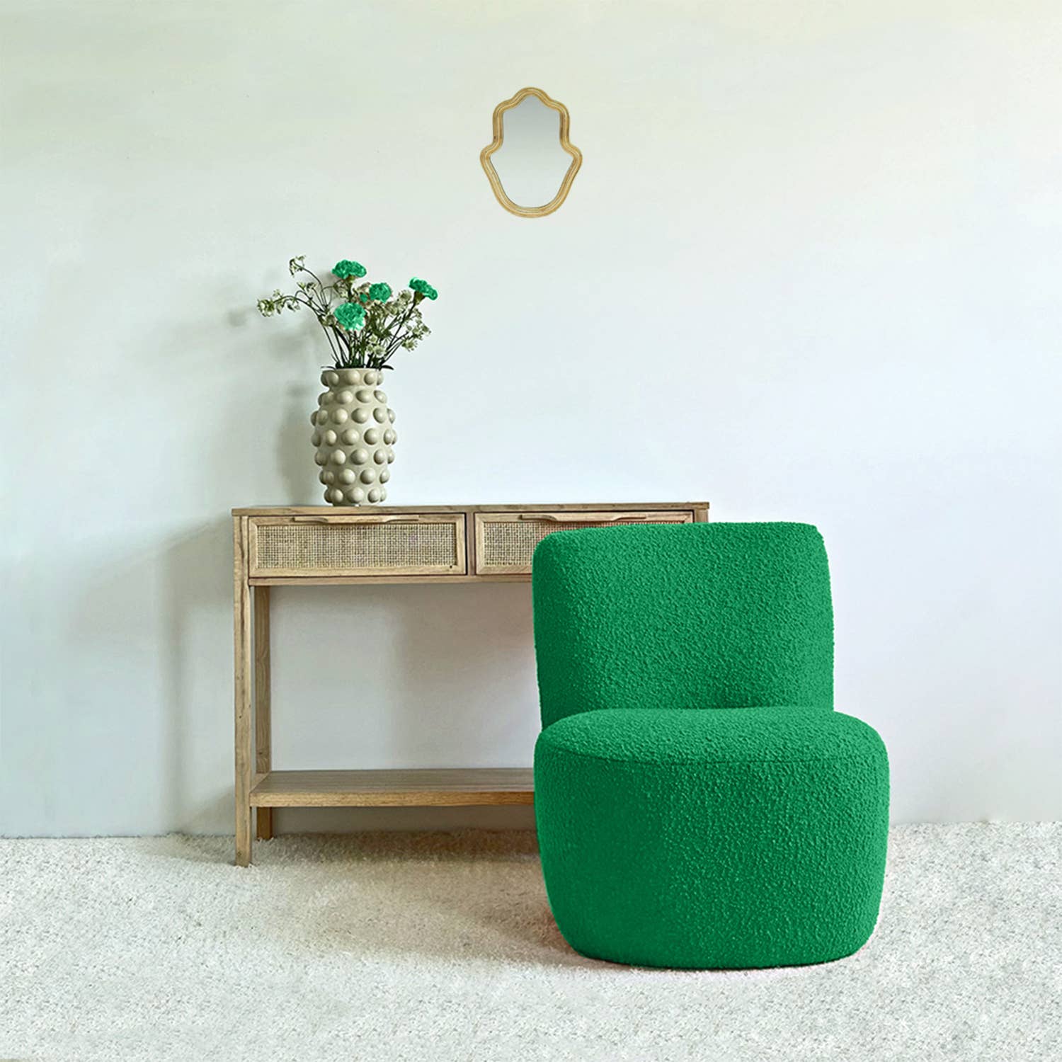 Vert feuille Fauteuil Eve tissu bouclette vert feuille L58 P73 H71cm en vente sur Faire3