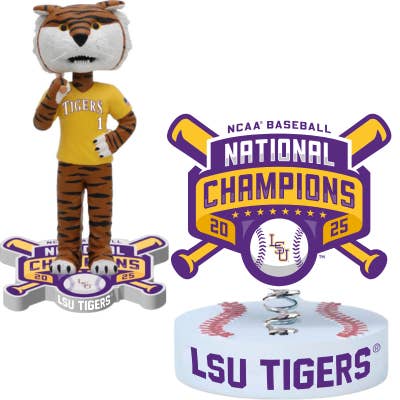 Bobblehead Campioni Nazionali della College World Series 2025 di Baseball Maschile LSU Tigers (Prevendita) per la vendita all'ingrosso da parte di National Bobblehead Hall of Fame and Museum
