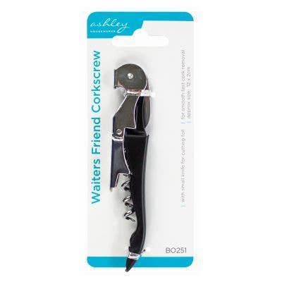 Rinkit Ltd - Wholesale Bottle/Wine Opener - Waiters Friend Corkscrew - Black - By Ashley