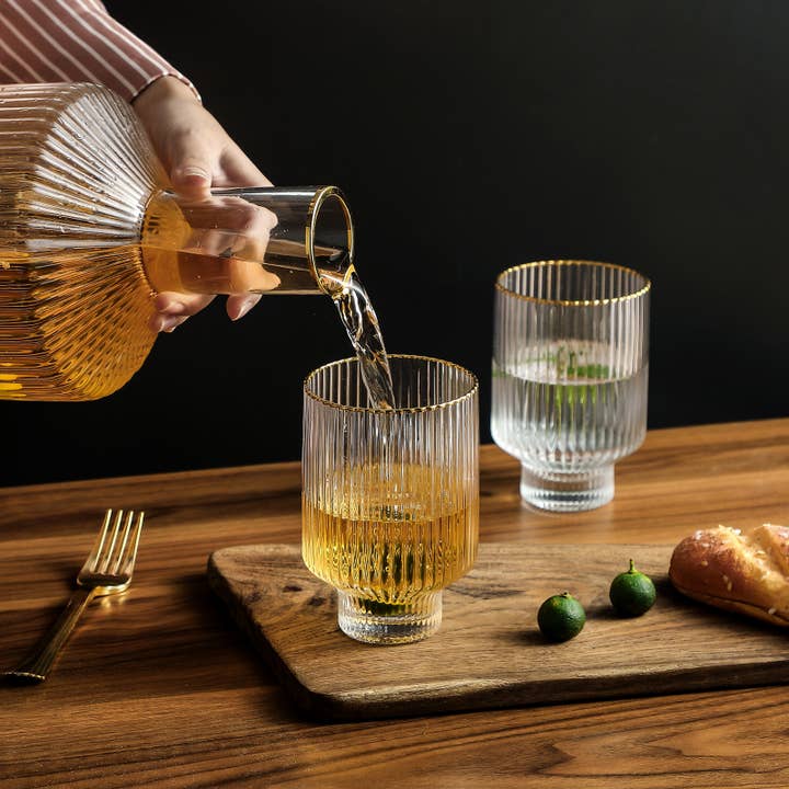 Everest Global - Wholesale Drinking glass/cup - Origami Style Glass Cup Set of 6 Gold Rim3