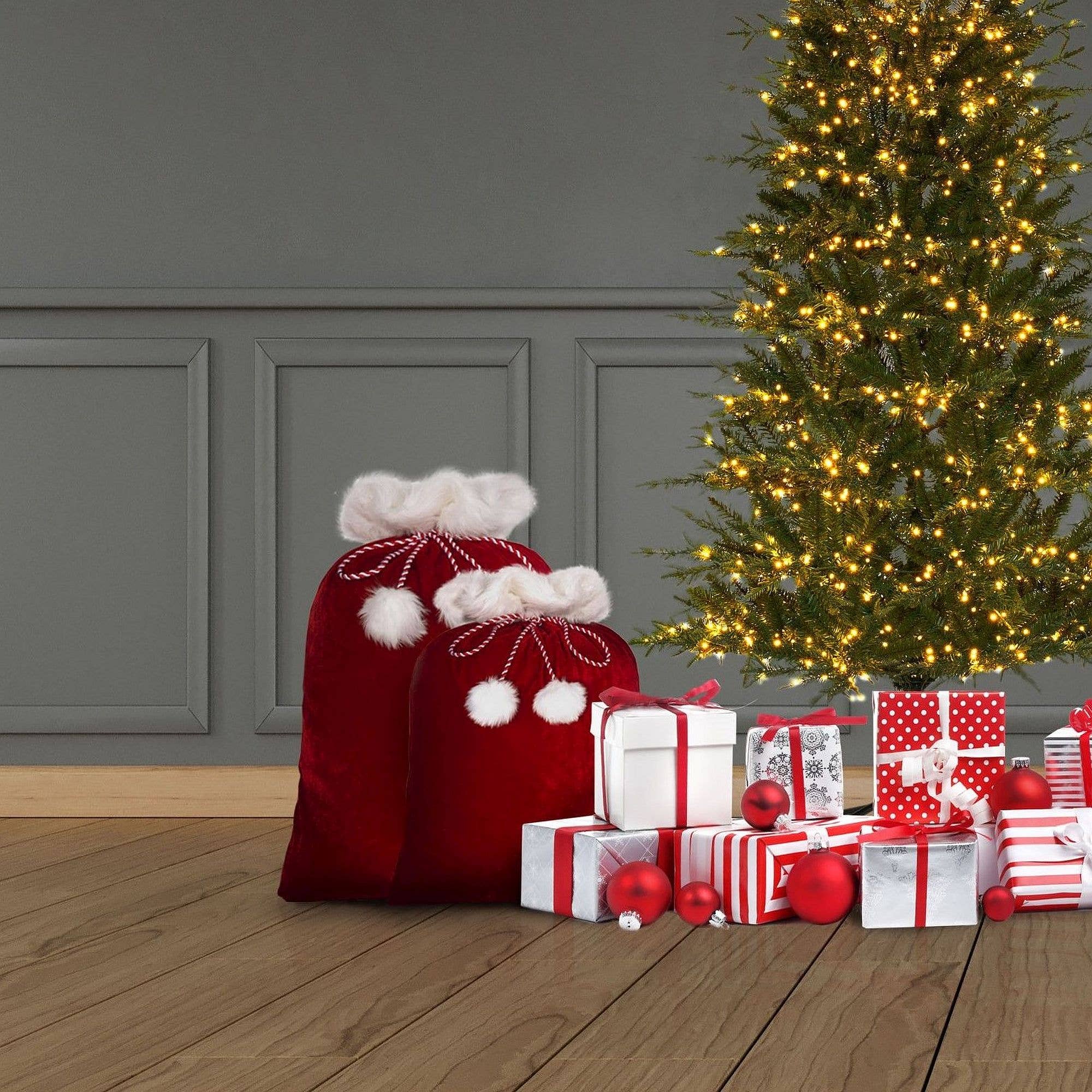 Haute Decor - Wholesale Christmas Decoration - Deluxe Red and White Christmas Santa Bag with Fur Cuff 28-in2