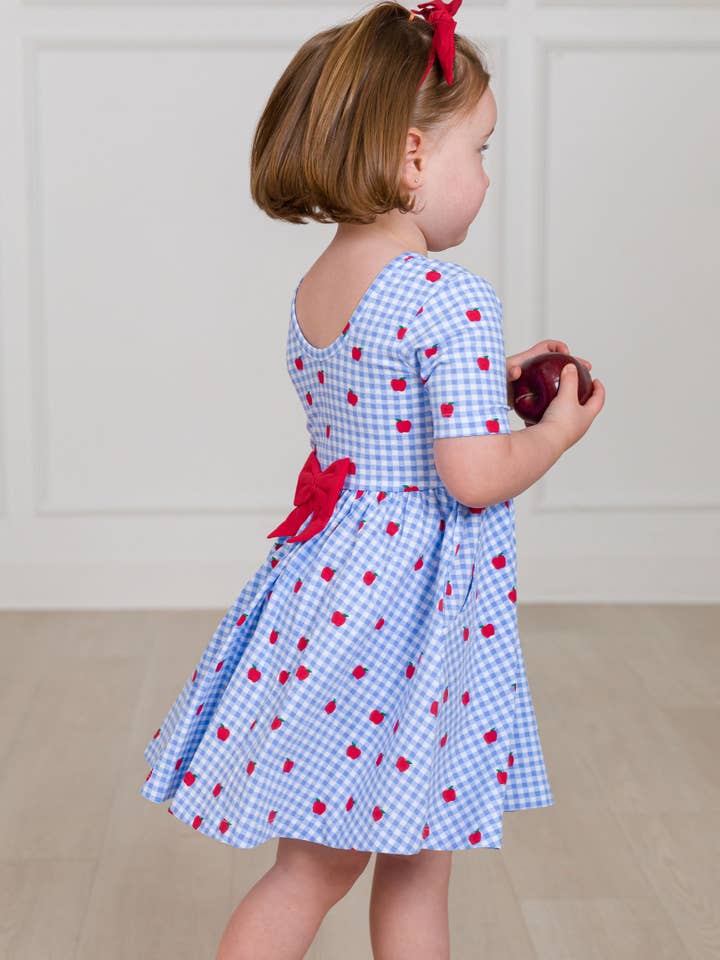 Blue Girls Apple Orchard Gingham Short Sleeve Knit Twirl Dress
for wholesale on Faire3