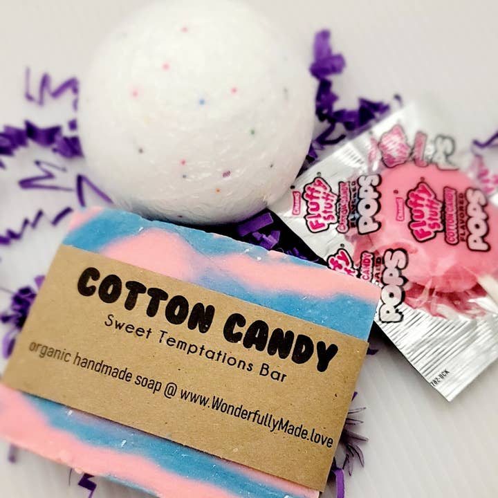 Wonderfully Made .love - Wholesale Bath Bomb/Fizz - Cotton Candy Gift Bundle | Sprinkles Organic Bath Bomb | All Natural | Handmade Luxury Soap Bar | Cotton Candy Lollipop