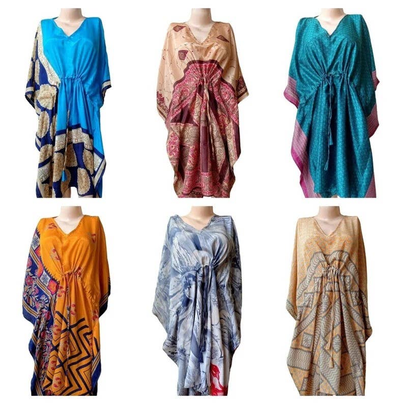 Bhawana Handicrafts - Wholesale Kaftan - Women's - 5 Pcs Lot Women Long Silk kaftan Beach wear Dress 4