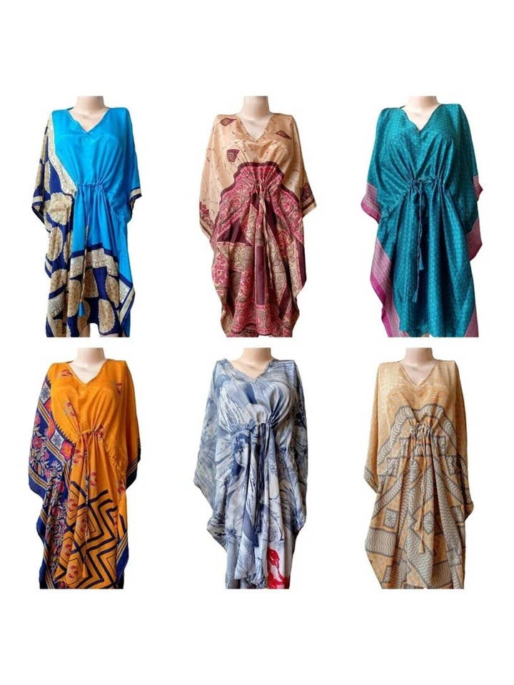 Bhawana Handicrafts - Wholesale Kaftan - Women's - 5 Pcs Lot Women Long Silk kaftan Beach wear Dress 4