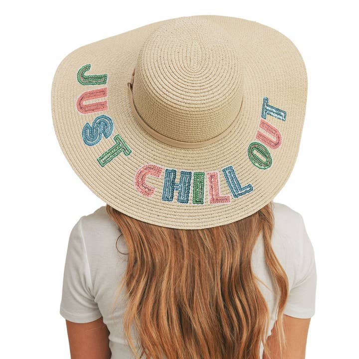 JUST CHILL OUT Beige Floppy Hat for wholesale by PinktownUSA