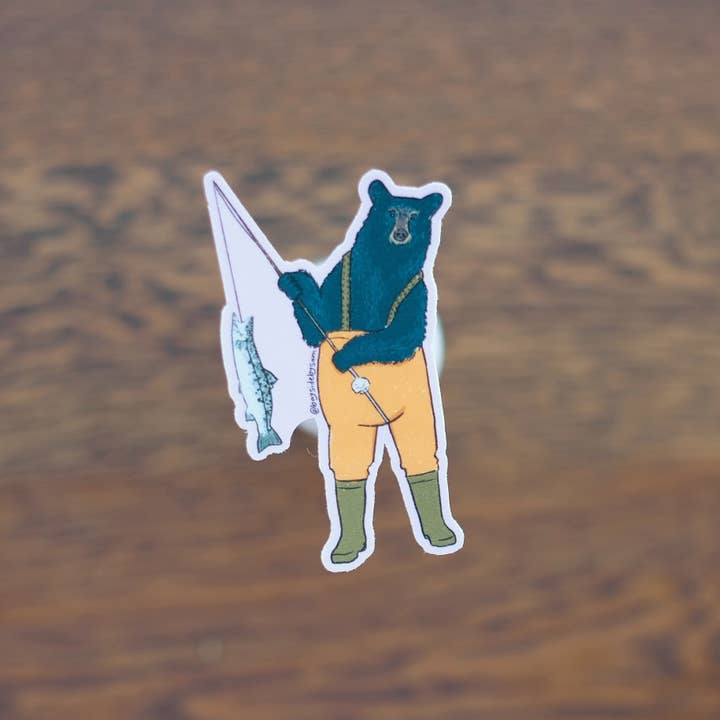 Adesivo in vinile "Orso pescatore" 3" per la vendita all'ingrosso da parte di Bayside by Sam