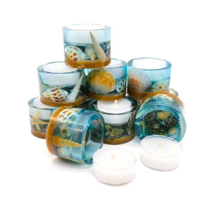 Small Round Seashell Candle Holder - Eco-Friendly Resin for wholesale by JEMS of the Sea