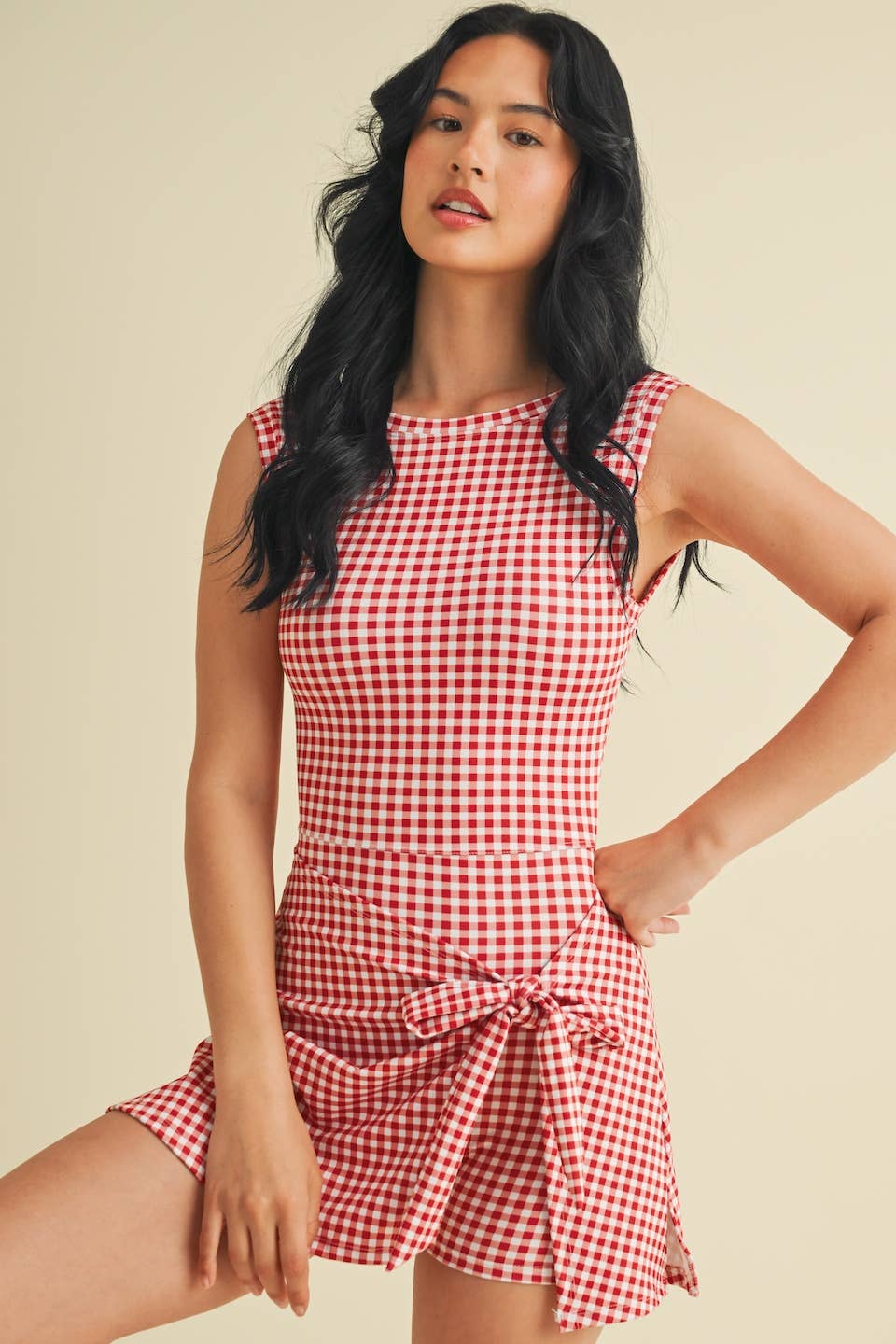 KIMBERLY C - Wholesale Athletic Dress - Women's - Gingham Print Sleeveless Wrap Tie Front Dress 26