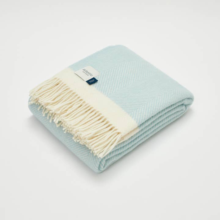 Atlantic Blankets - Wholesale Throw Blanket - Light Duck Egg Blue Herringbone Wool Blanket