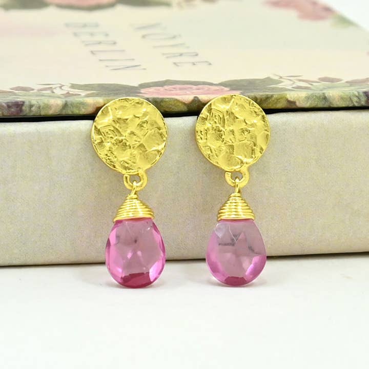 Abigail Earring Gold Plated - Pink Tourmaline for wholesale by Schmuckoo Berlin