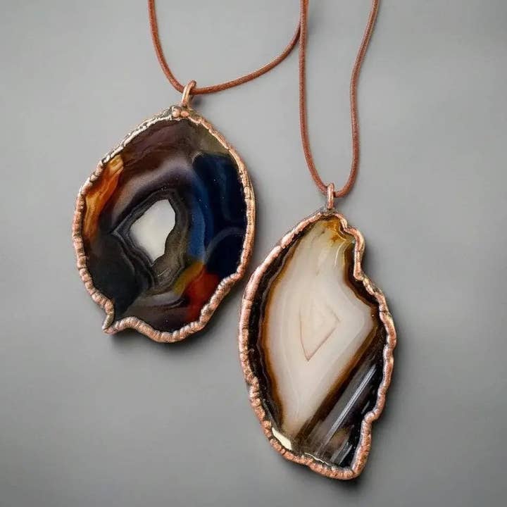 Copper & Agate Slice Talisman Necklace – Case of 2 for wholesale by Blackbird & Sage Jewelry