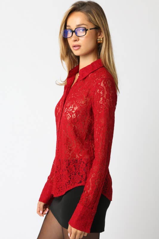 Olivaceous – Camisa com botões no colarinho – Mulher por atacado – Camisa com Renda Chelsea1