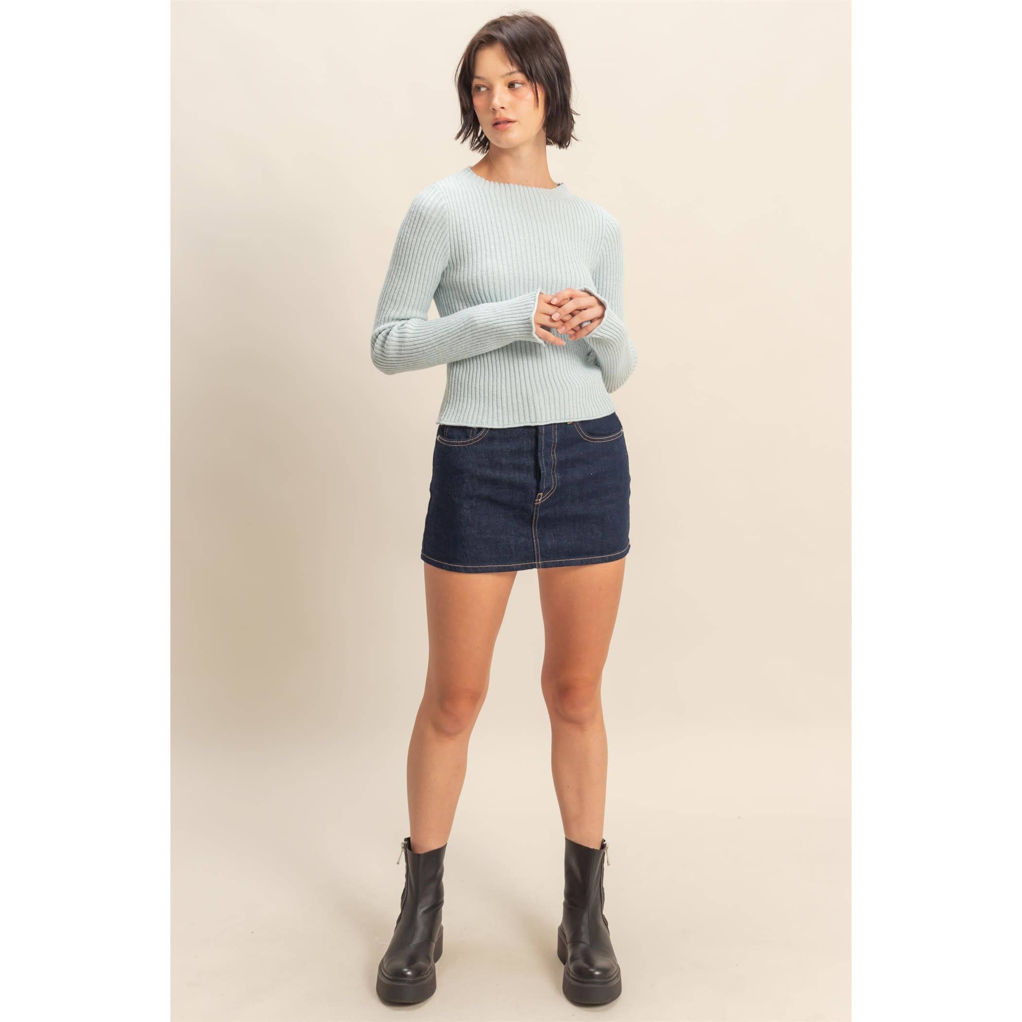 Double Zero - Wholesale Knit Top - Women's - Sleek Mock Neck Ribbed Knit Top6