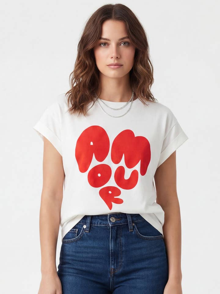 AMORE - Baumwoll-T-Shirt mit Herzprint für den Großhandel von Andy & Lucy