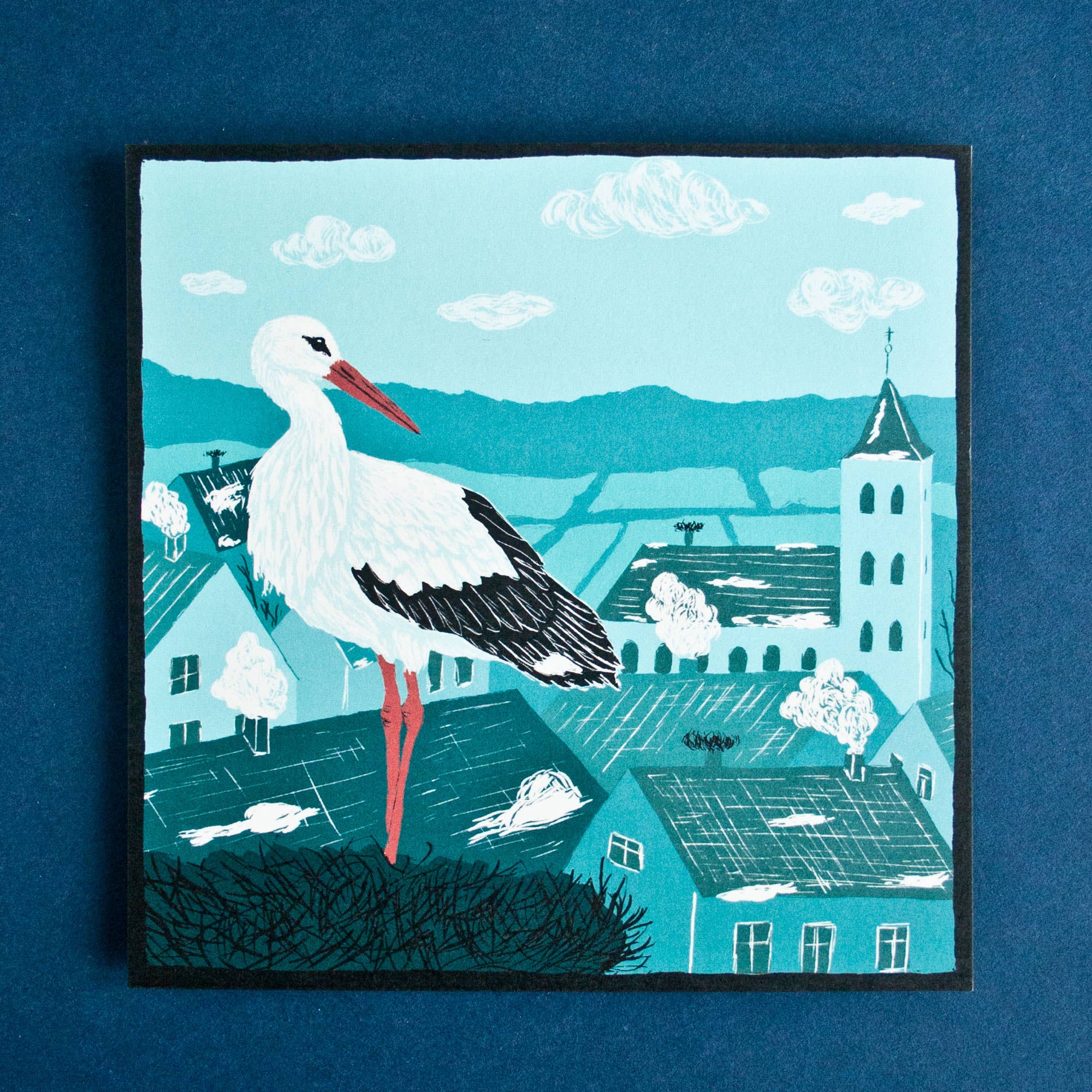 Katja Rub - Wholesale Postcard - Square Postcard Stork (with Rhyme)0