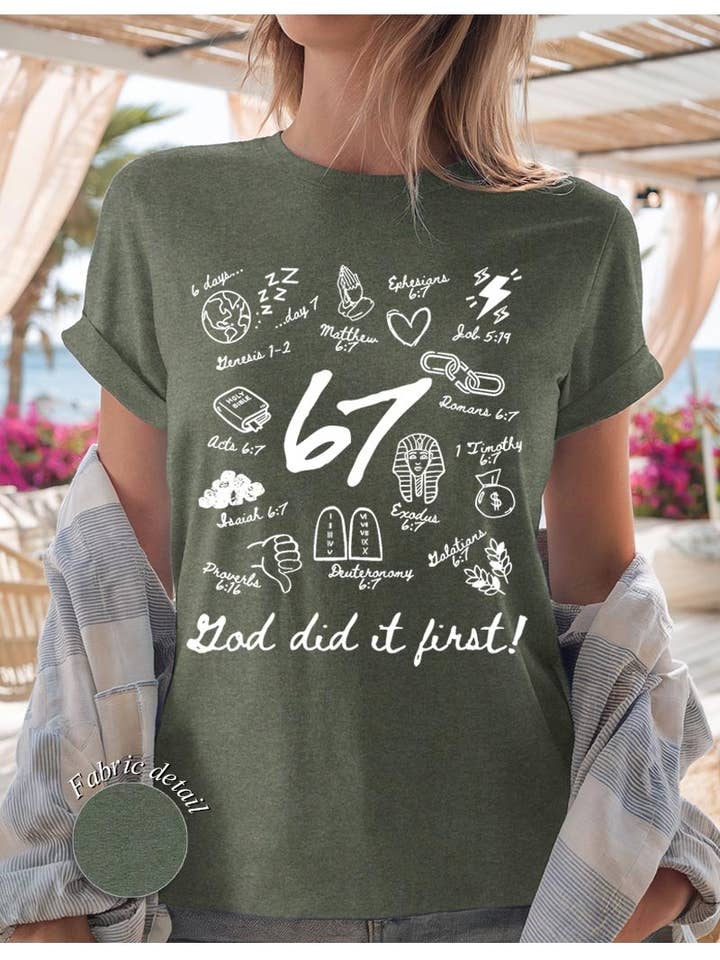 67 God Deed Het Eerst Grafisch Zwaar Katoenen T-shirt voor wholesale door Pink Irene Wholesale