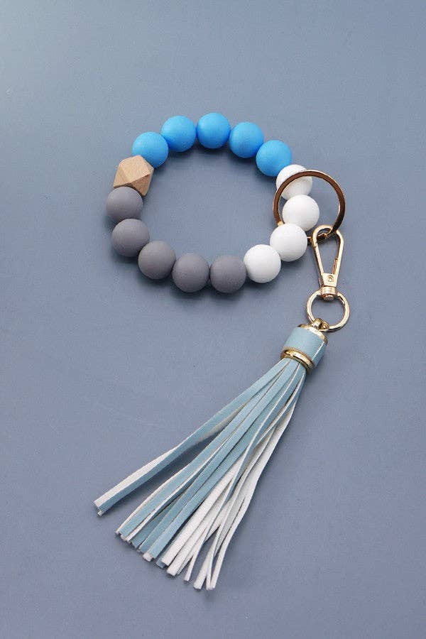 JOSSLYN by wall to wall - Wholesale Keychain Bracelet - SOFTEST RUBBERY BEAD TASSEL BRACELET KEY HOLDER | 40KC10315