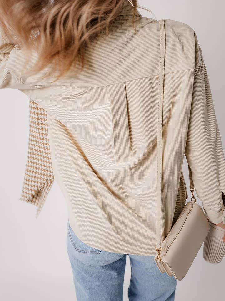 Babs + Birdie – Engroshandel Skjortejakke/shacket – til kvinder – Vivi | Hundetandsfløjl Patchwork Flap Lomme Shacket9