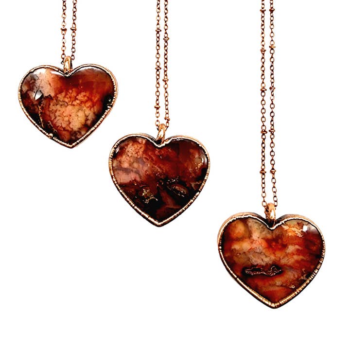 Red Plume Agate Heart Necklace for wholesale by MergingMetals