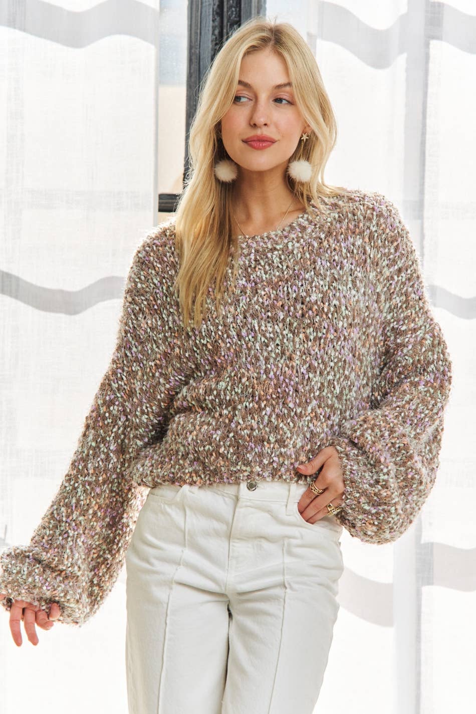 ADORA LA - Wholesale Knit Sweater - Women's - CESW3457-MULTI COLOR POPCORN TEXTURED SWEATER TOP16