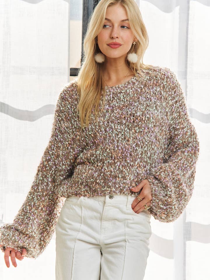 ADORA LA - Wholesale Knit Sweater - Women's - CESW3457-MULTI COLOR POPCORN TEXTURED SWEATER TOP16