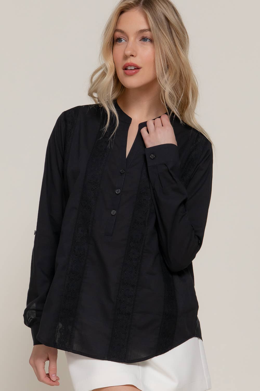 Active Basic | Active USA - Venta al por mayor Blusa - Mujer - Blusa tejida con panel de encaje y manga larga11