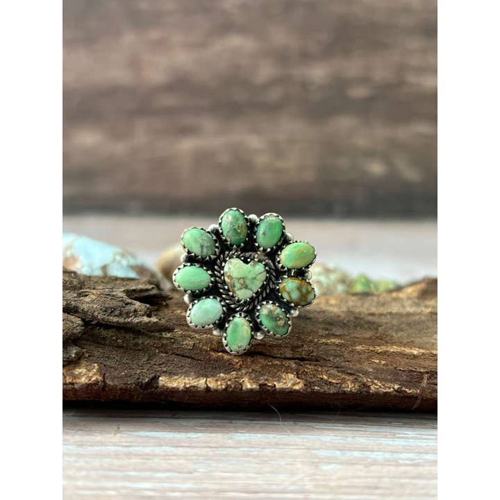 Handmade Sterling Silver Variscite Adjustable Ring with Signed Nizhoni and other Purchase Wholesale olio semi vari. Free Returns & Net 60 Terms on Faire trending on Faire.