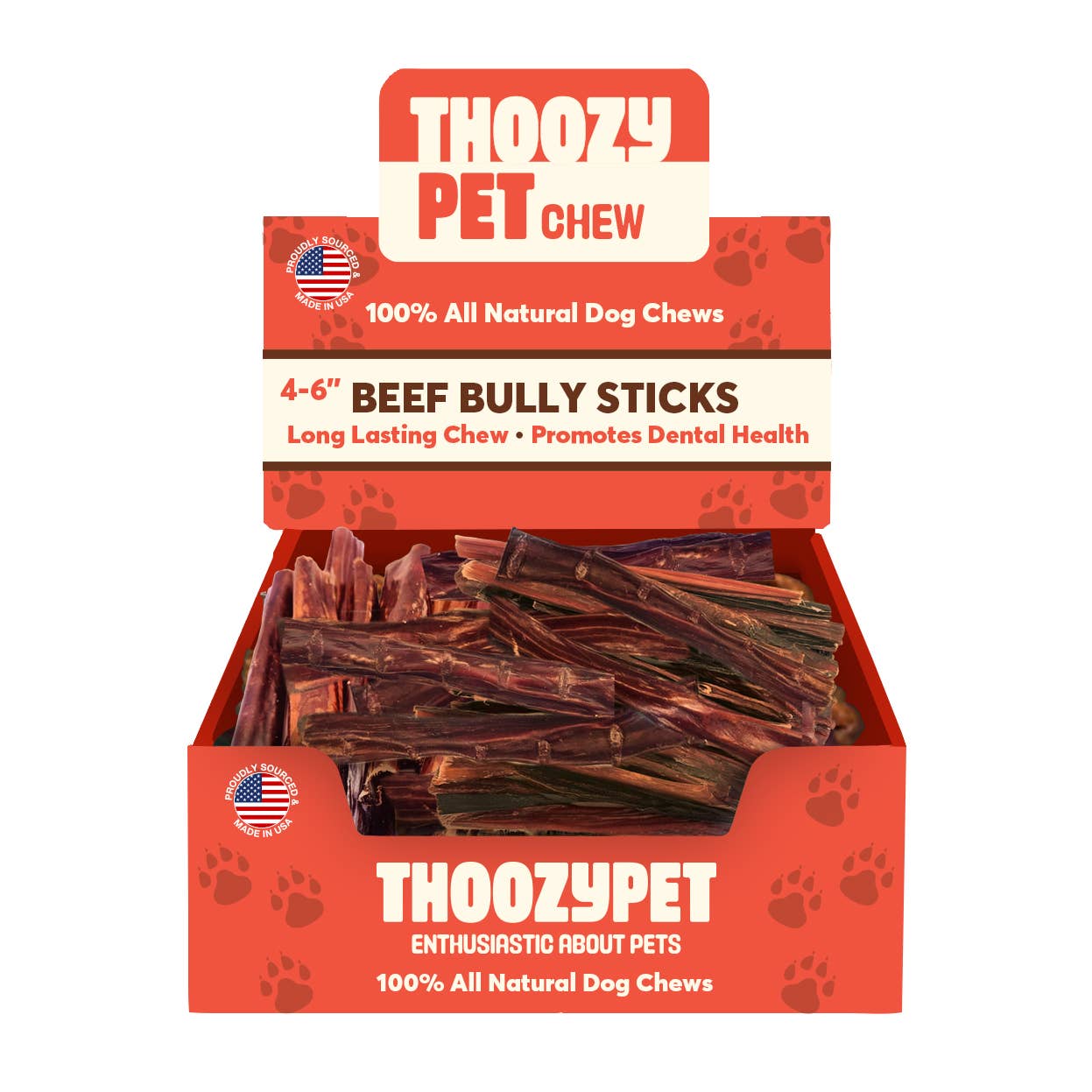 Pet Palette Distribution - Wholesale Pet Treats - Dog - ThoozyPet USA-Sourced Beef Bully Stick Dog Chews 4-6" 50ct