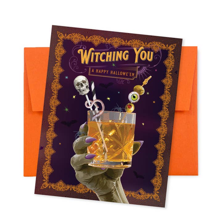 Vintage-Vibe-Halloween-Karte | Gruselige Cocktail-Hexe für den Großhandel von The Red Barn Press