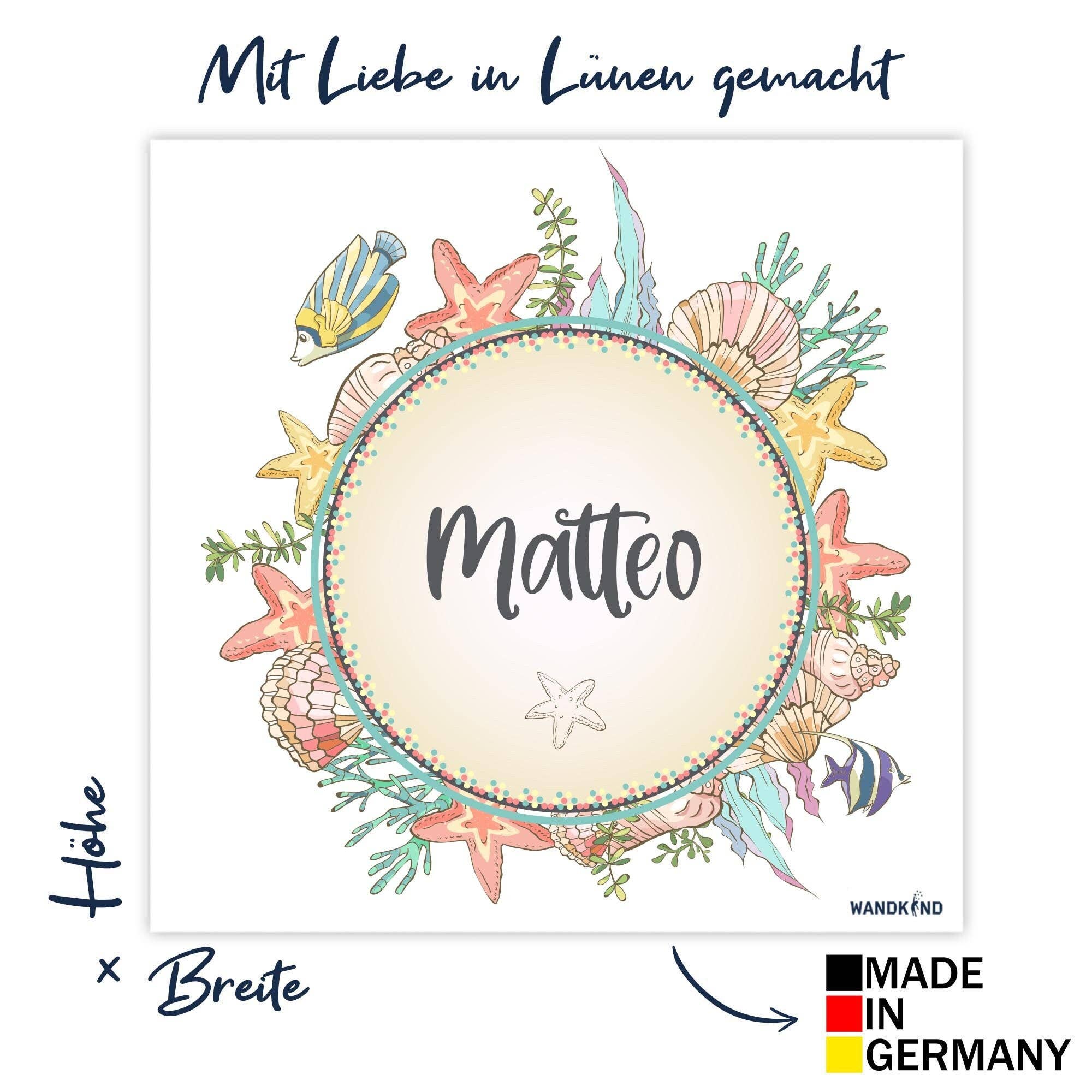 WANDKIND - Vente Décoration murale – enfant et bébé - Sticker mural « Animaux marins avec nom de votre choix » V2772