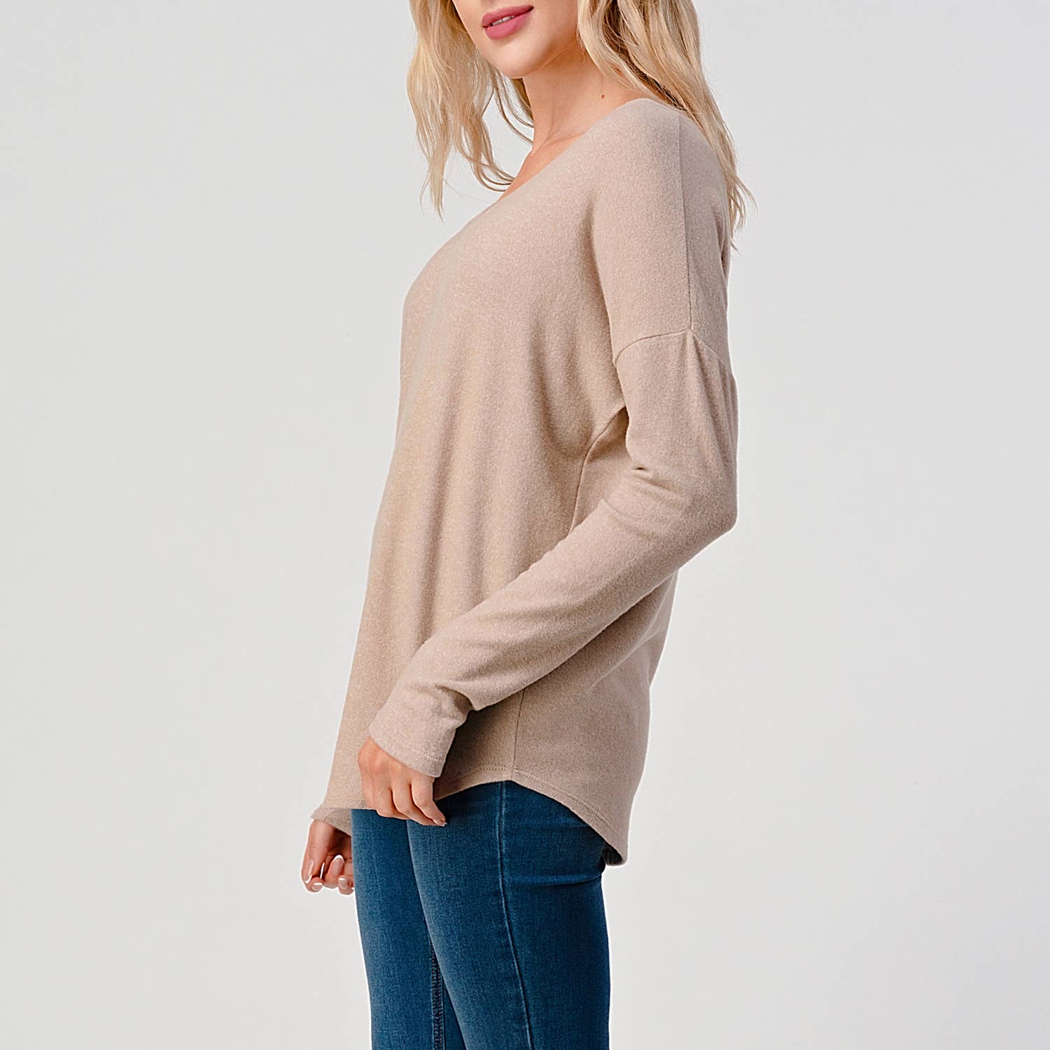 Heimious - Wholesale Knit Top - Women's - Long Sleeve V-neck Brushed Knit Top, 273817