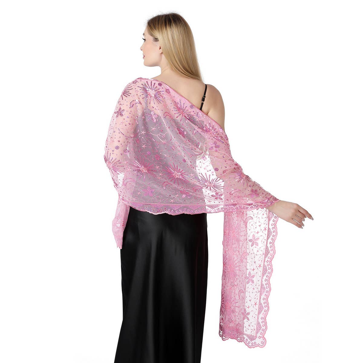 ACCITY - Wholesale Wrap - Women's - STARS AND MOON EMBROIDERED SHAWL_CWASC10797