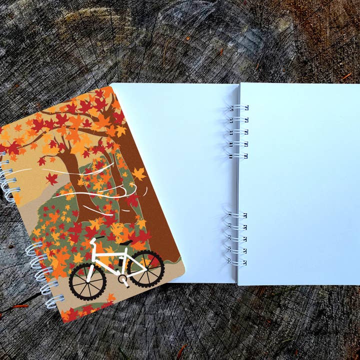 Autumn Biking Spiral Notebook for wholesale by Soijen Illustrations
