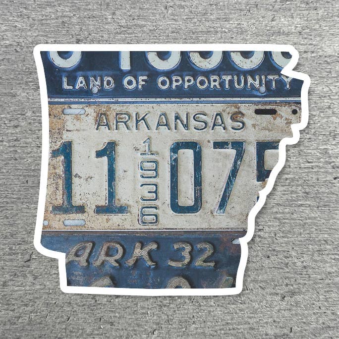 Arkansas Waterproof Vinyl Sticker Vintage License Plates for wholesale by Juniper & Spruce